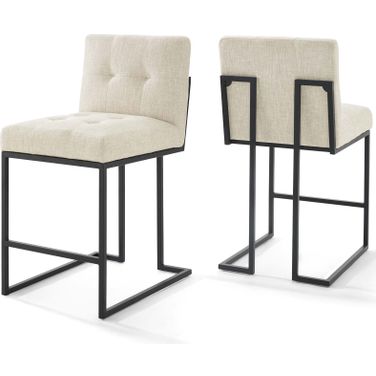 Privy Black and Beige Black Stainless Steel Upholstered Fabric Counter Stool Set of 2