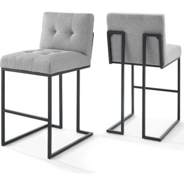 Privy Black Light Gray Black Stainless Steel Upholstered Fabric Bar Stool Set of 2