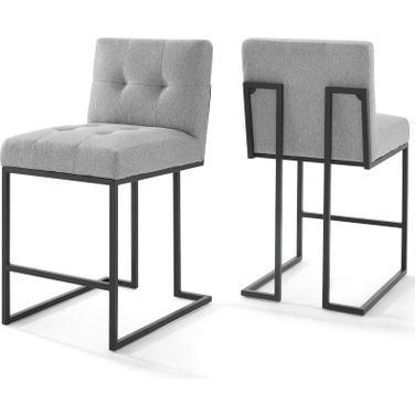 Privy Black Light Gray Black Stainless Steel Upholstered Fabric Counter Stool Set of 2 EEI-4156-BLK-LGR