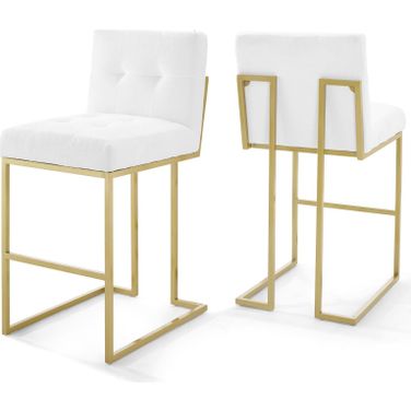 Privy Gold and White Stainless Steel Performance Velvet Bar Stool Set of 2
