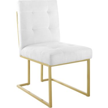 Privy Gold and White Stainless Steel Upholstered Fabric Dining Accent Chair