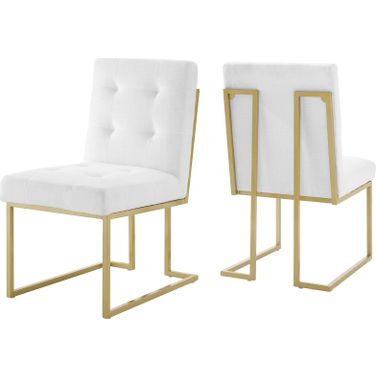 Privy Gold and White Stainless Steel Upholstered Fabric Dining Accent Chair Set of 2