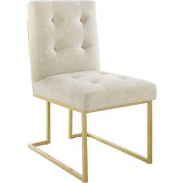 Privy Gold Beige Stainless Steel Upholstered Fabric Dining Accent Chair