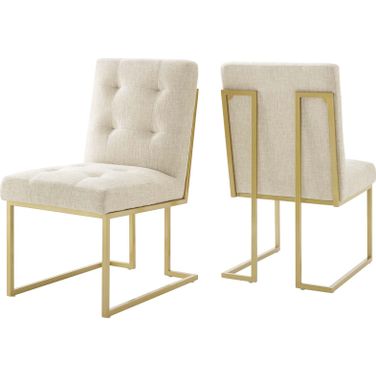 Privy Gold Beige Stainless Steel Upholstered Fabric Dining Accent Chair Set of 2