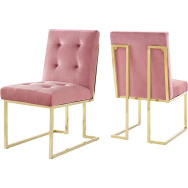 Privy Gold Dusty Rose Stainless Steel Performance Velvet Dining Chair Set of 2