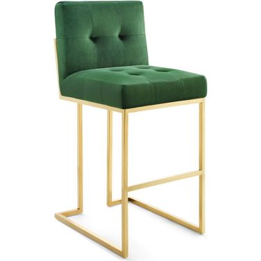 Privy Stainless Steel Performance Velvet Bar Stool In Gold Emerald