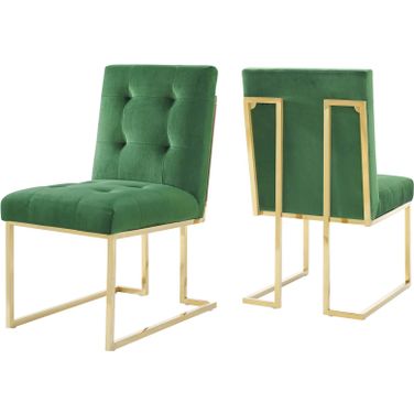 Privy Gold Emerald Stainless Steel Performance Velvet Dining Chair Set of 2