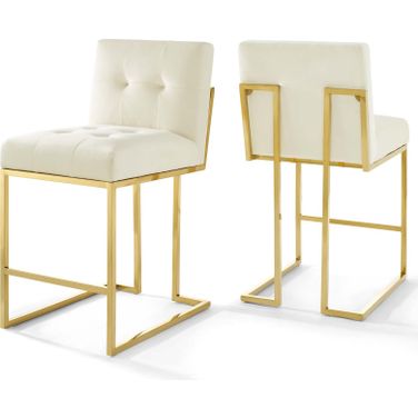 Privy Gold Ivory Stainless Steel Performance Velvet Counter Stool Set of 2 EEI-4155-GLD-IVO