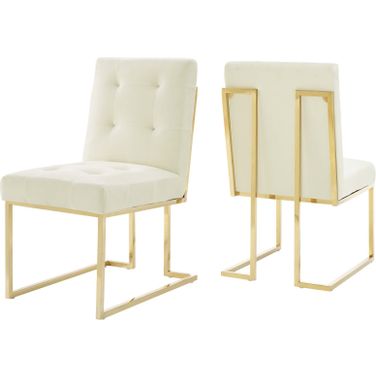 Privy Gold Ivory Stainless Steel Performance Velvet Dining Chair Set of 2