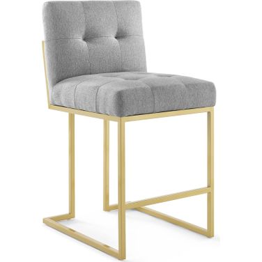 Privy Gold Light Gray Stainless Steel Upholstered Fabric Counter Stool