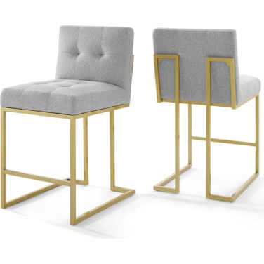 Privy Gold Light Gray Stainless Steel Upholstered Fabric Counter Stool Set of 2