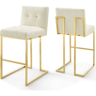 Privy Gold Stainless Steel Performance Velvet Bar Stool Set of 2 In Gold Ivory