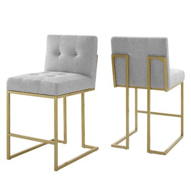 Privy Upholstered Fabric Counter Stool Set of 2 In Gold Light Gray