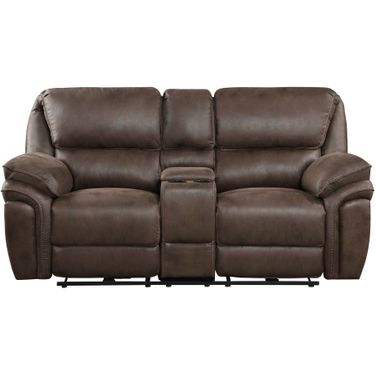 Proctor Power Double Reclining Love Seat with Center Console In Brown