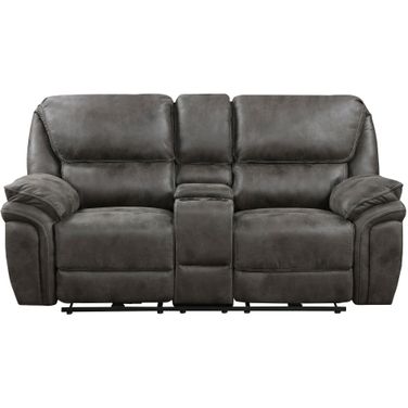 Proctor Power Double Reclining Love Seat with Center Console In Gray