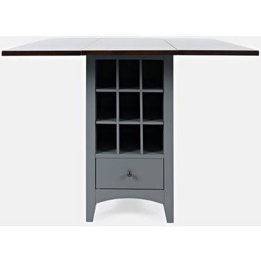 Asbury Park Storage Counter Drop Leaf Dining Table with Wine Rack In Grey