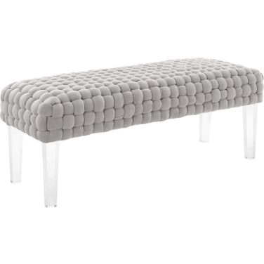 Prologue Woven Performance Velvet Ottoman In Light Gray