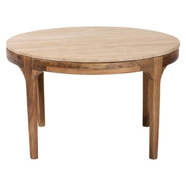 Prospero Round Travertine Coffee Table In Walnut Brown