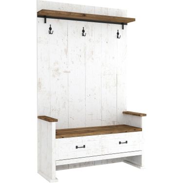 Provence White and Brown Hall Bench 2 Drawer