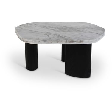 Puglia Marble Top and Oak Wood Base Coffee Table In White and Black