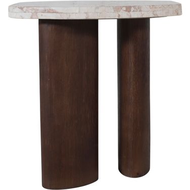 Puglia Marble Top and Oak Wood Base End Table In Cream and Brown