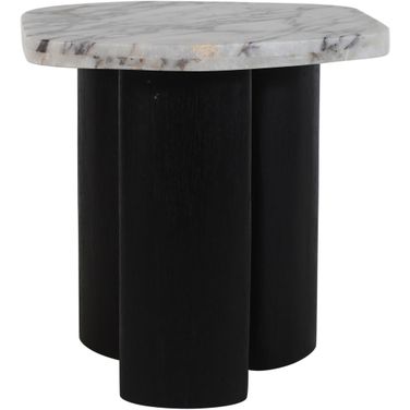 Puglia Marble Top and Oak Wood Base End Table In White and Black