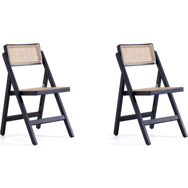 Pullman Folding Dining Chair In Black And Natural Cane Set of 2