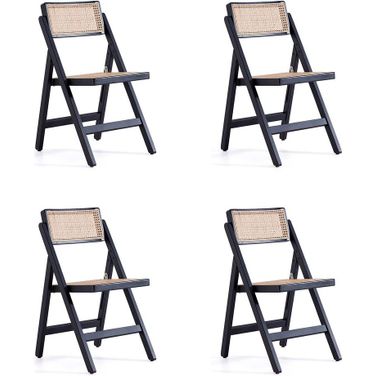 Pullman Folding Dining Chair In Black And Natural Cane Set of 4