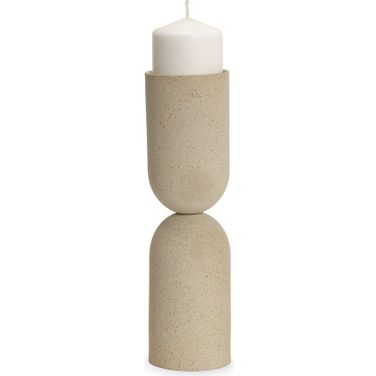 Qamra Textured Metal Tall Pillar Candle Holder In Beige