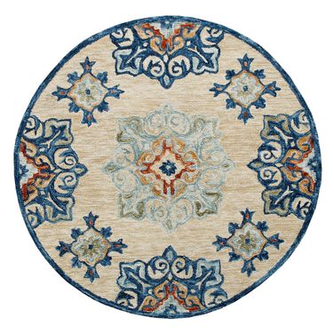 Qezra Medallion Hand-Tufted Wool Area Rug In Gray and Blue