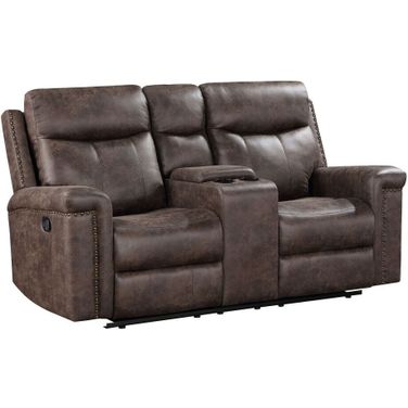 Quade Console Loveseat with Dual Recliners In Mocha
