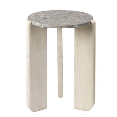 Quarry Wood and Terrazzo Stone Side Table In White Bleach and Grey