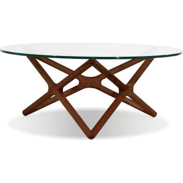 Quasar Clear Glass Top And Ash Stained Light Walnut Base Coffee Table