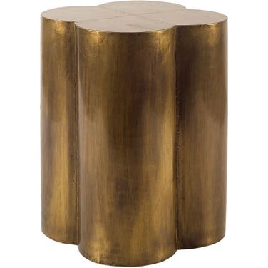 Quatrefoil Gold Flower With Wooden Top Brass Cladding Accent Table