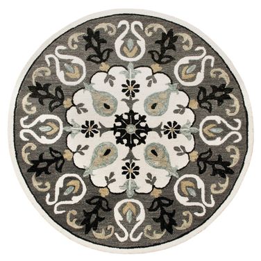 Quaxo Medallion Hand-Hooked Wool Area Rug In Gray and White