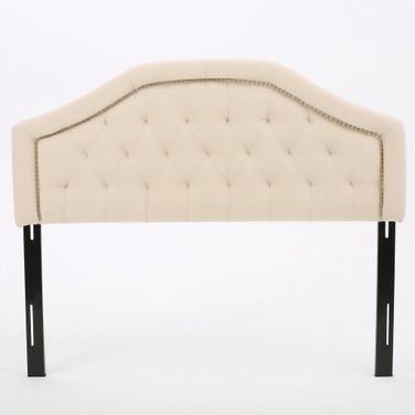 Queen and Full Size Headboard with Diamond Tufting and Nailhead Trim In Beige
