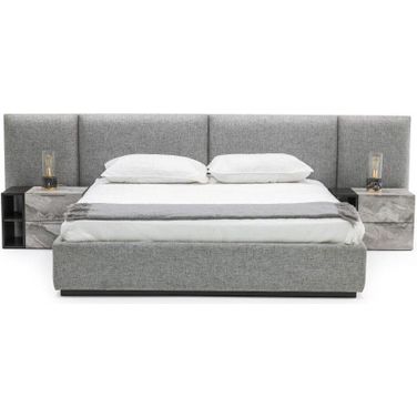Queen Nova Domus Maranello Modern Grey Fabric Bed With Two Nightstands