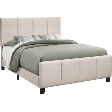 Queen Size Bed In Beige Linen With Black Wood Legs