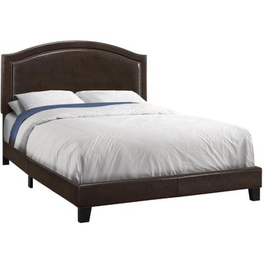 Queen Size Bed In Brown Leather Look With Brass Trim
