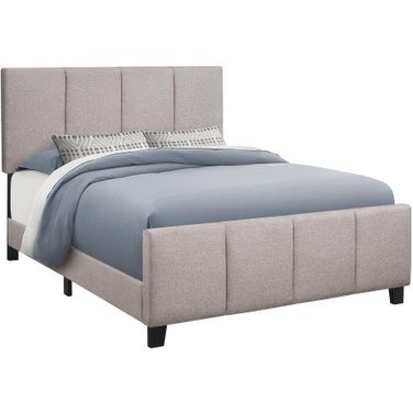 Queen Size Bed In Grey Linen With Black Wood Legs