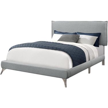 Queen Size Bed In Grey Linen With Chrome Legs