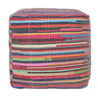 Quelix Striped Cotton Cube Pouf In Multi