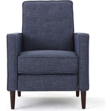 Quest Fabric Recliner with Button Tufted Back and Square Arm In Dark Blue