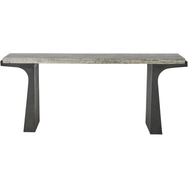 Quill Console Table In White Travertine and Bronze