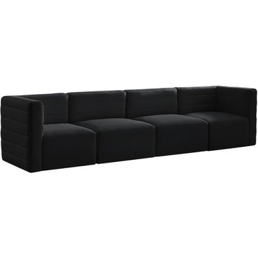 Quincy Velvet 4 Seater Modular Sofa with Arm Support In Black