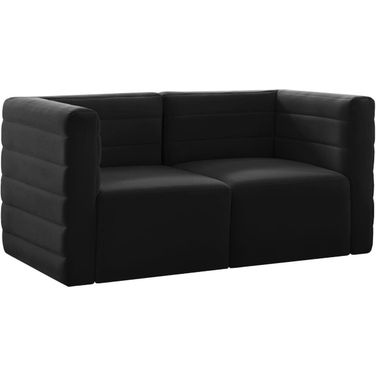 Quincy Velvet 2 Seater Modular Sofa with Arm Support In Black