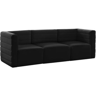Quincy Velvet 3 Seater Modular Sofa with Arm Support In Black