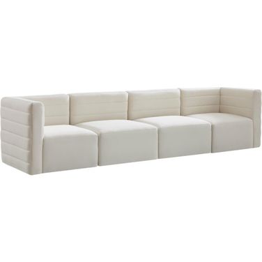 Quincy Velvet 4 Seater Modular Sofa with Arm Support In Cream