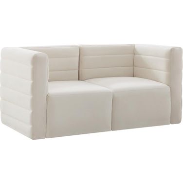 Quincy Velvet 2 Seater Modular Sofa with Arm Support In Cream