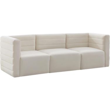 Quincy Velvet 3 Seater Modular Sofa with Arm Support In Cream